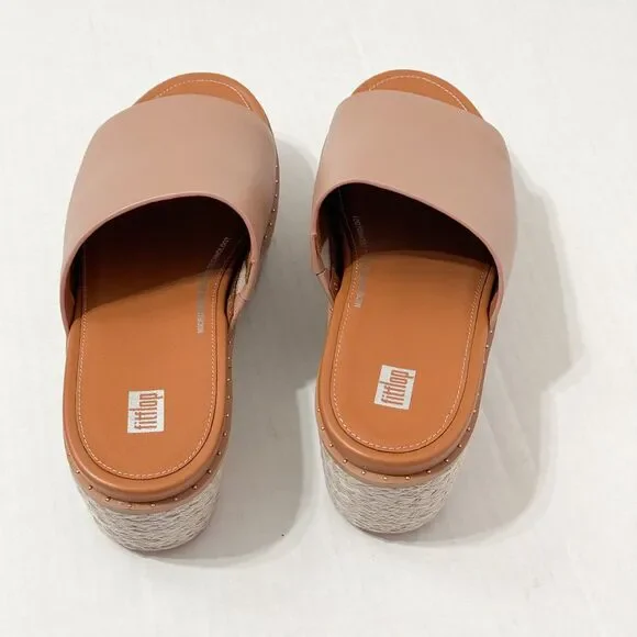 FitFlop NWB Sz 10 Beige  Eloise Espadrille Leather Wedge Slide - Picture 3 of 10